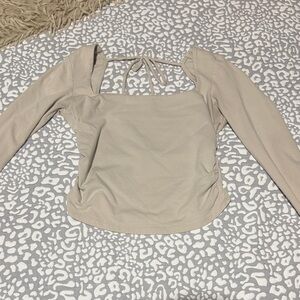 Garage Beige Long Sleeve Open Back Women's Top